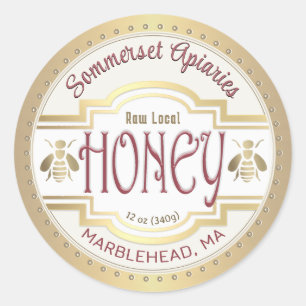 Ouderwets Honing Label Bijen en Gouden Rand