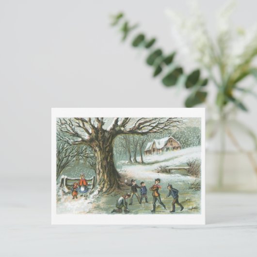 Ouderwets Kerstmis, Sneeuwlandschap Feestdagenkaart (Staand voorkant)