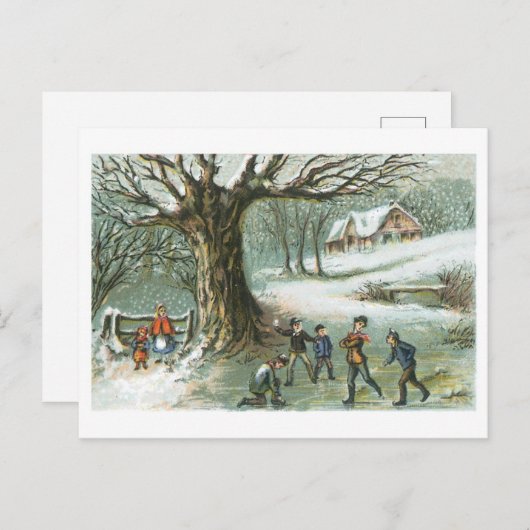 Ouderwets Kerstmis, Sneeuwlandschap Feestdagenkaart (Voorkant / Achterkant)