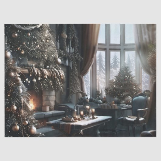 Ouderwets kerstscène cadeauverpakking tissuepapier (Voorkant)