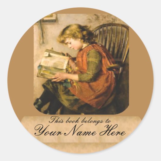 Ouderwets Meisje Lezen Ronde Sticker (Voorkant)