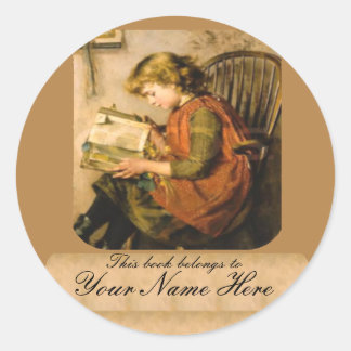 Ouderwets Meisje Lezen Ronde Sticker