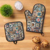 Ouderwets Patchwork Quiltontwerp Ovenwant & Pannenlap Set (Top down)