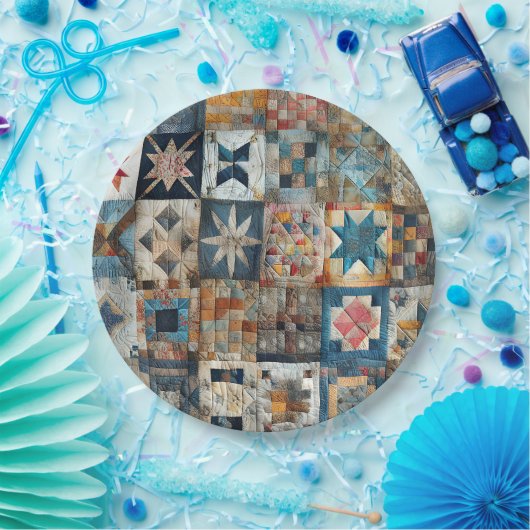 Ouderwets Patchwork Quiltontwerp Papieren Bordje (Feest)