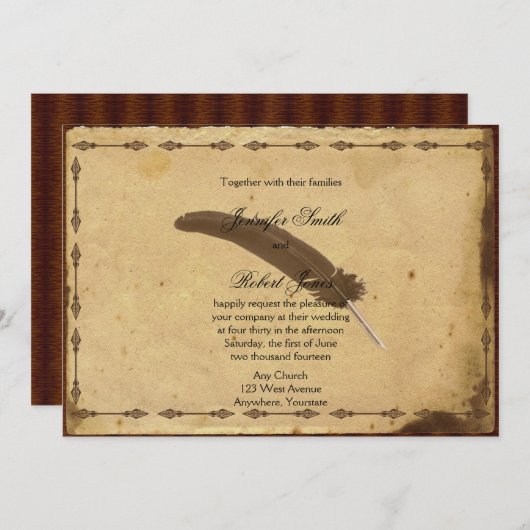 Ouderwets perkament Quill bruiloft uitnodiging (Voorkant / Achterkant)