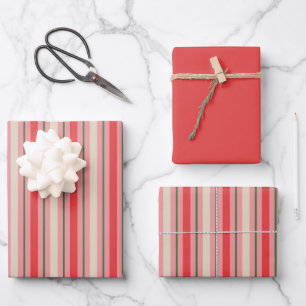 Ouderwets Retro Kerstmisstrepen Roze Rood Inpakpapier Vel