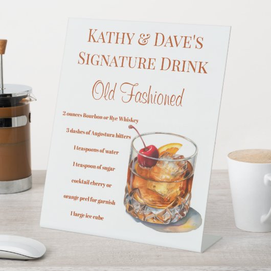 Ouderwets Signature Drink Recept Reclamebord Met Voetstuk (Insitu)