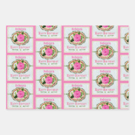 Ouderwets Verjaardagsgroet Voeg naam toe Roze Inpakpapier Vel