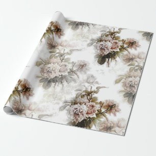 Ouderwets zacht roos grijs roze boeketpatroon cadeaupapier