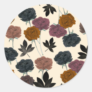 Ouderwetse Aquarel Krachtig Herfst Bloemmotief Ronde Sticker
