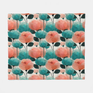 Ouderwetse Aquarel Roze en Groene Bloemen Fleece Deken