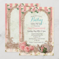 Ouderwetse baby shower bloem thee uitnodiging