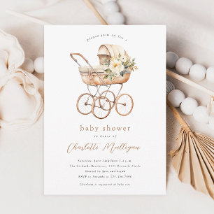 Ouderwetse babywagen geslachtsneutrale babyborrel kaart