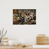 Ouderwetse bar met mensen vieren, een feest poster (Keuken)