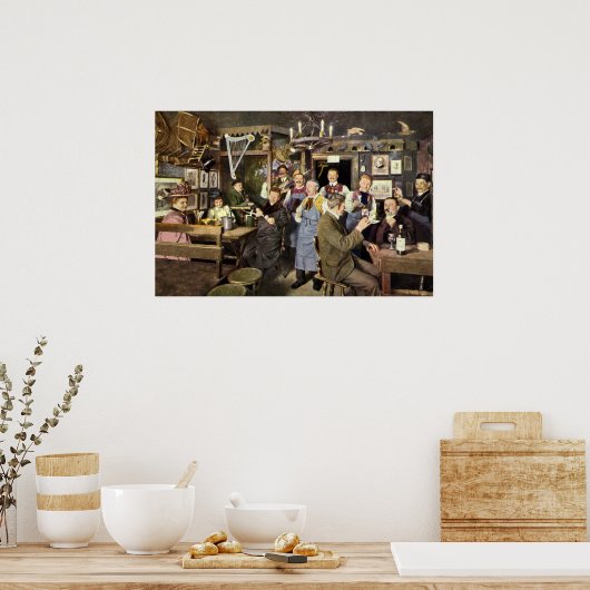 Ouderwetse bar met mensen vieren, een feest poster (Keuken)