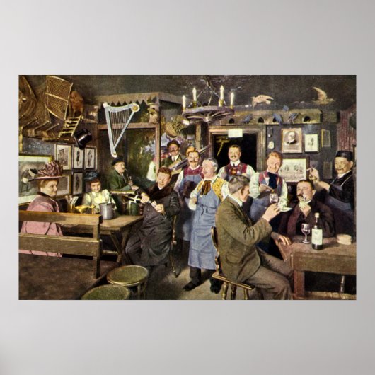 Ouderwetse bar met mensen vieren, een feest poster (Voorkant)