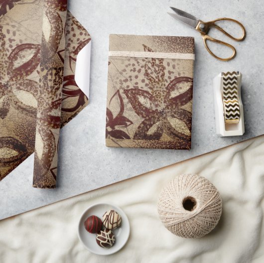 Ouderwetse Beige Textuur Wijnrood Bloemmotief Abst Cadeaupapier (Crafts)