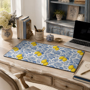 Ouderwetse Blauwe Citroen Botanische Patroon Bureaumat