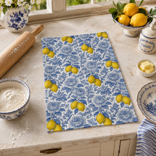 Ouderwetse Blauwe Citroen Botanische Patroon Theedoek