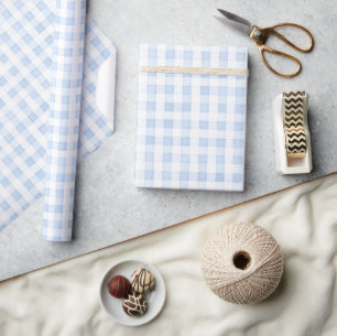 Ouderwetse blauwe geruite baby shower cadeaupapier