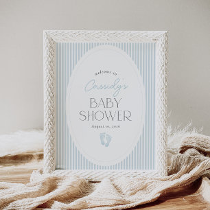 Ouderwetse blauwe voetafdrukken babyshower welkoms poster