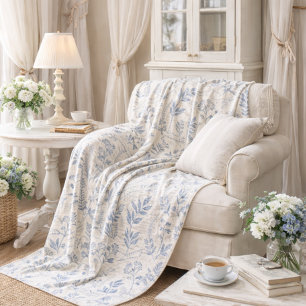 Ouderwetse Blauwe Wilde Bloem Franse Toile Patroon Fleece Deken