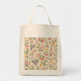 Ouderwetse bloem- en fruitpatroon tote bag