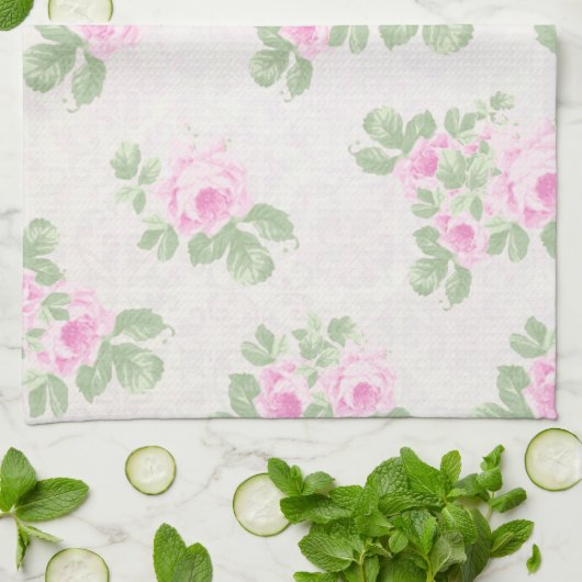 Ouderwetse bloemenge chic roze rozen theedoek (Gevouwen)