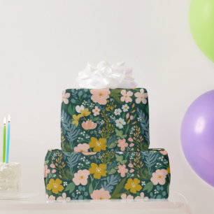 Ouderwetse bloemige botanische waterverf geel wit cadeaupapier