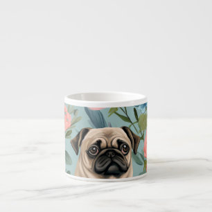 Ouderwetse bloemige pugpatroon Cute botanische hon Espresso Kop