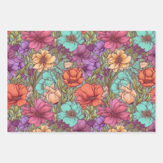 Ouderwetse Boho Bloemige Trouwdag Verjaardag Inpakpapier Vel (Voorkant 3)