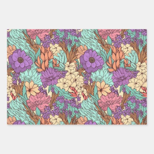 Ouderwetse Boho Bloemige Trouwdag Verjaardag Inpakpapier Vel (Voorkant)