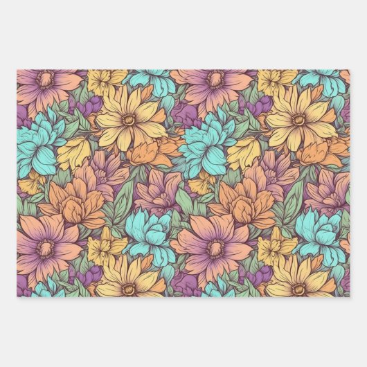 Ouderwetse Boho Bloemige Trouwdag Verjaardag Inpakpapier Vel (Voorkant 3)