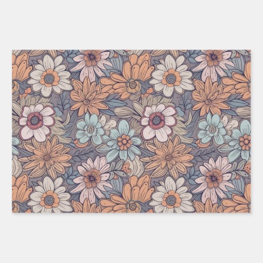 Ouderwetse Boho Bloemige Trouwdag Verjaardag Inpakpapier Vel (Voorkant 2)