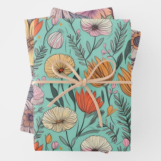 Ouderwetse Boho Bloemige Trouwdag Verjaardag Inpakpapier Vel (In situ)