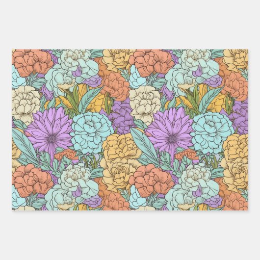 Ouderwetse Boho Bloemige Trouwdag Verjaardag Inpakpapier Vel (Voorkant 2)