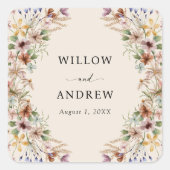 Ouderwetse Boho Wilde Bloem Vierkante Sticker (Voorkant)