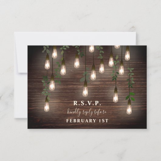 Ouderwetse Bollen Rustieke Hout Botanische Trouw RSVP Kaartje (Voorkant)