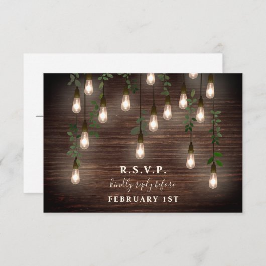 Ouderwetse Bollen Rustieke Hout Botanische Trouw RSVP Kaartje (Voorkant / Achterkant)