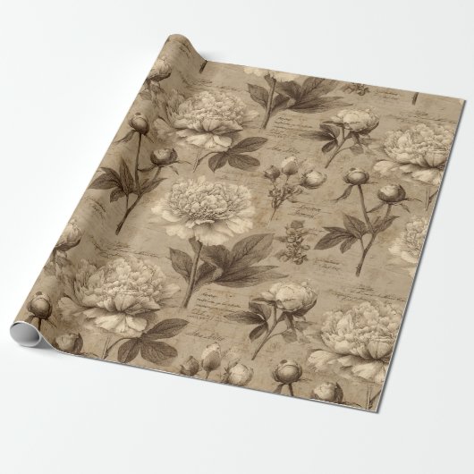 Ouderwetse botanische bloempatroon (2) cadeaupapier (Uitgerold)
