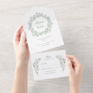 Ouderwetse Botanische Elegante Salie Loof Bruiloft All In One Uitnodiging