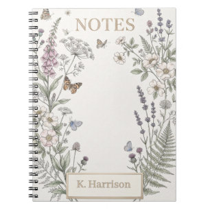 Ouderwetse botanische ontwerp met wilde bloemen en notitieboek