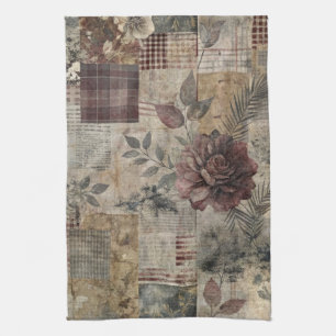 Ouderwetse botanische patchwork roestige (2) theedoek