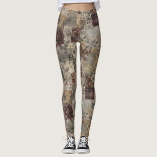 Ouderwetse botanische patchwork rustiek (1) leggings