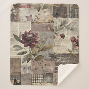Ouderwetse botanische patchwork rustiek (1) sherpa deken