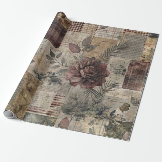 Ouderwetse botanische patchwork rustiek (2) cadeaupapier (Uitgerold)