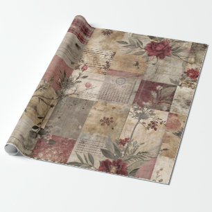 Ouderwetse botanische patchwork rustiek cadeaupapier