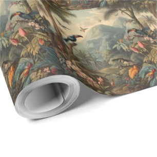 Ouderwetse botanische scène van toekans en bloemen cadeaupapier