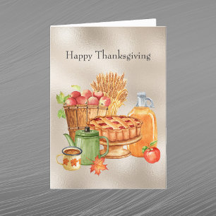 Ouderwetse Bruine Appeltaart Cider Tarwe Thanksgiv Feestdagen Kaart