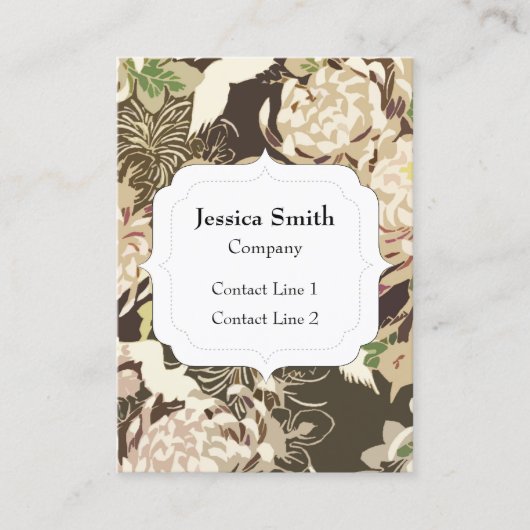Ouderwetse bruine beige bloemen en vogels Monogram Visitekaartje (Voorkant)